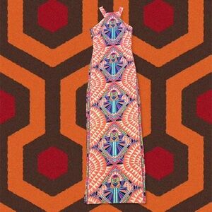 Mara Hoffman Vintage 2010s Neon Aztec Tribal Print Halter Maxi Dress — Size 0